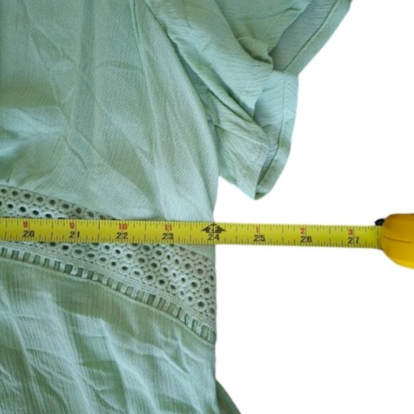 Torrid Babydoll Crinkle Gauze Crochet Inset Lace Up Top Women's Cute Green Sz 5X - Picture 10 of 14